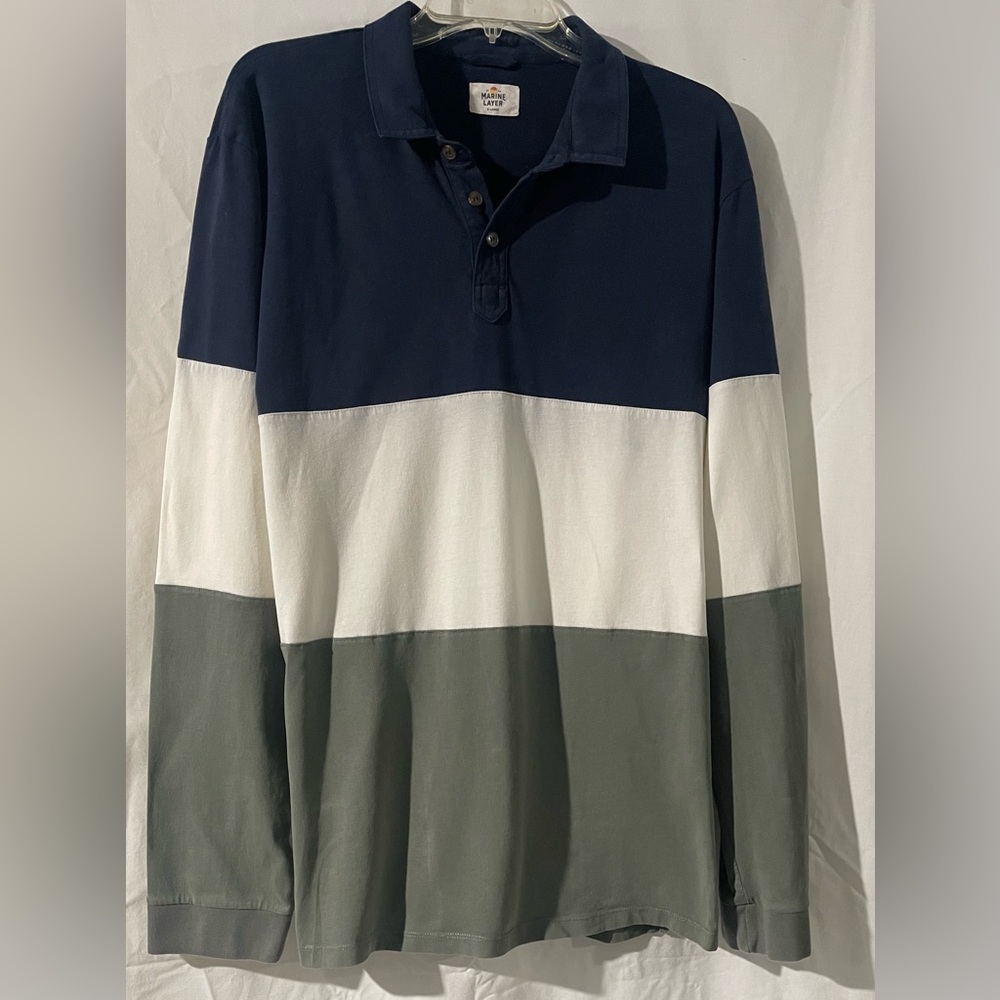 Marine Layer Men's Polo in Navy, White, and Gray